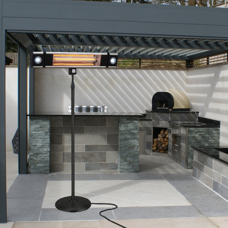 Black Adjustable Electric Outdoor Heater with LED and Remote