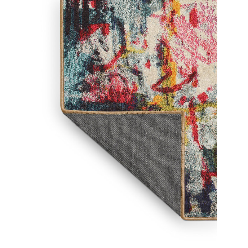Tapis bleu/rose contemporain, Rectangle 3 pi x 5 pi