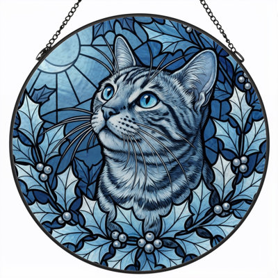  Cat Holly Stained Glass Window Panel