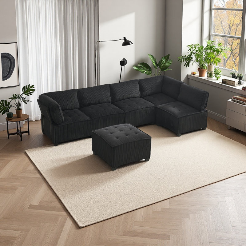 Modular Sectional Sofa U Shaped Modular Couch With Reversible Chaise Modular Sofa Sectional Couch,6- Seat Convertible Sofa,Fit For Living Room