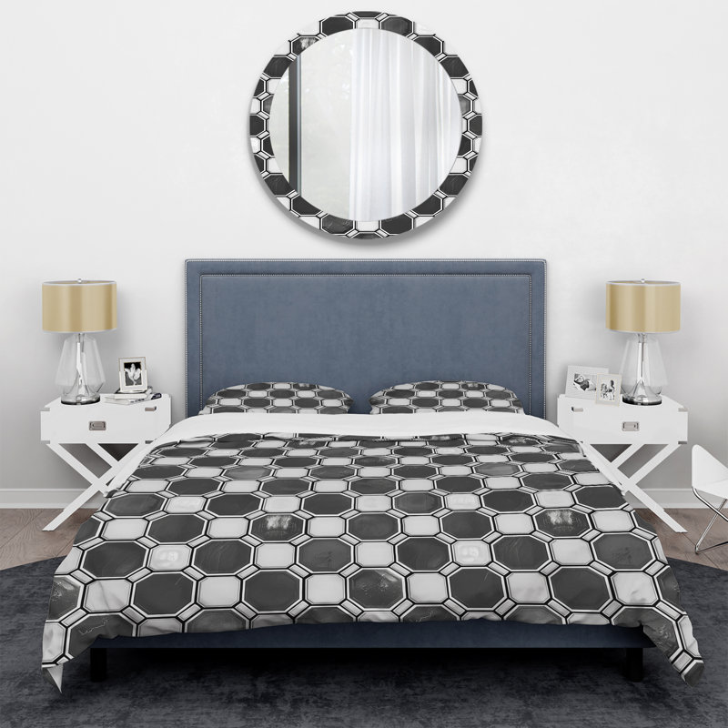 Ensemble de housse de couette moderne noir et blanc Modern Hexagon II, Housse de couette simple + 2 taies décoratives st