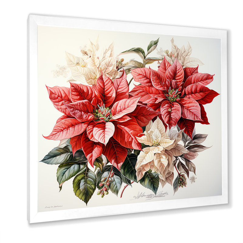 Charmant poinsettias sur toile, H 30 po x l 30 po x P 1 po, Cadre simple blanc