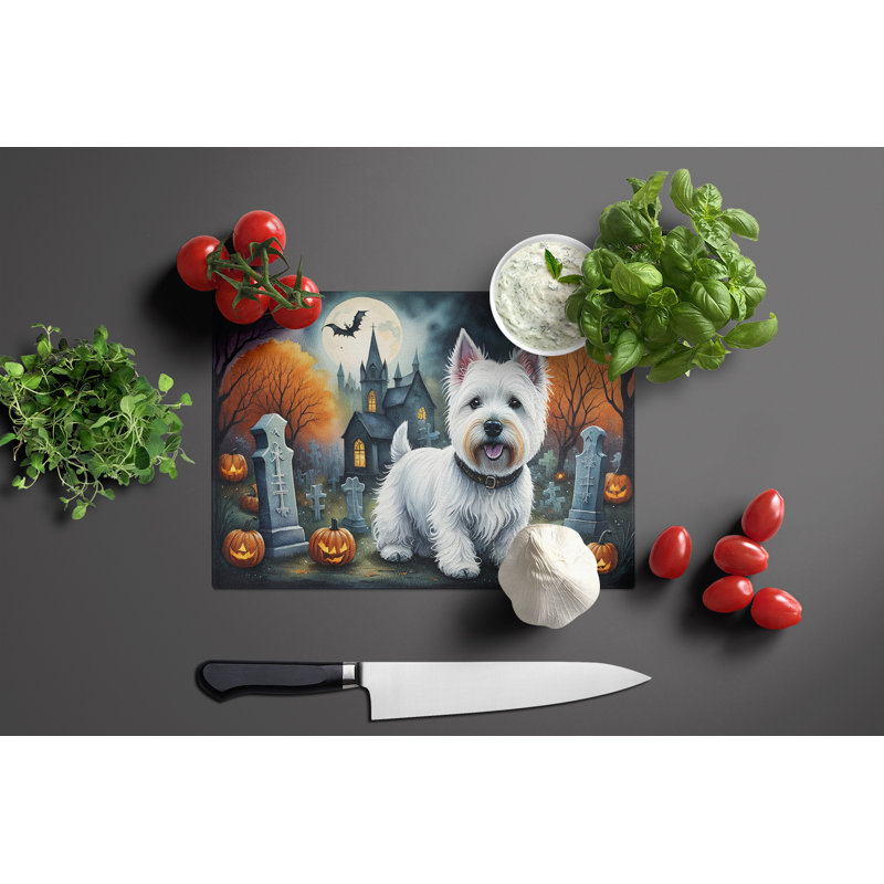 Westie Spooky Halloween Glass Cutting Board Large