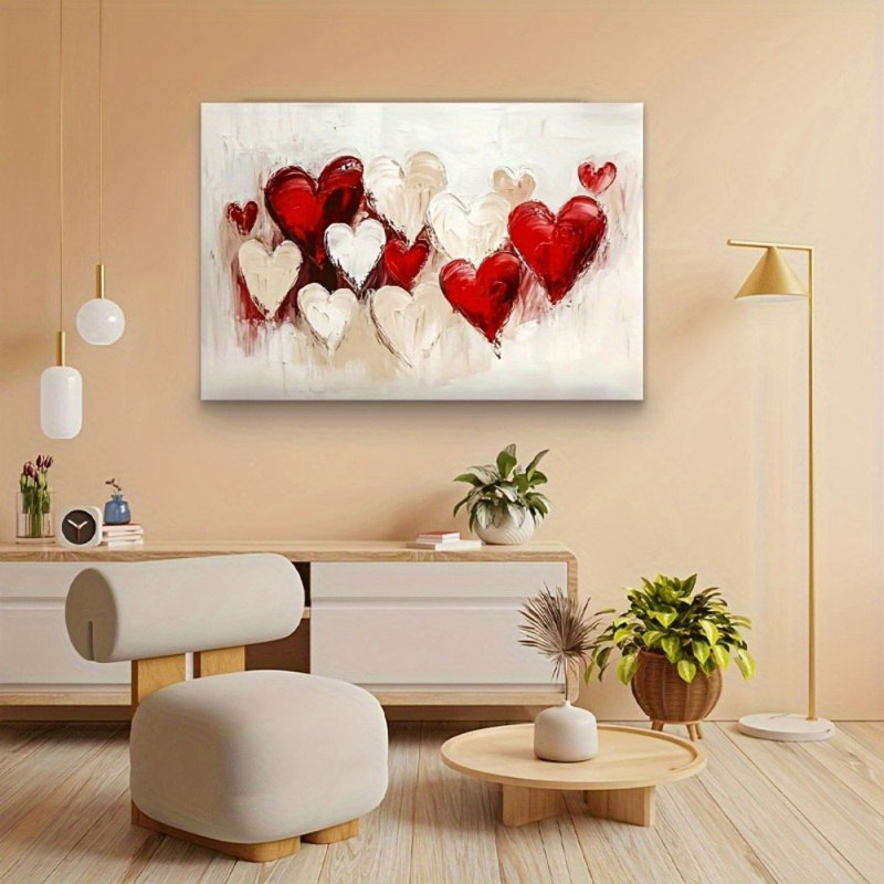 Élégante impression sur toile texturée rouge et crème - Urban Studio, 32*24 pouces (80*60*2 cm)