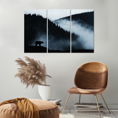 Toile imprimée: ours de forêt brumeux, décor de chalet minimaliste, toile tendue 3P