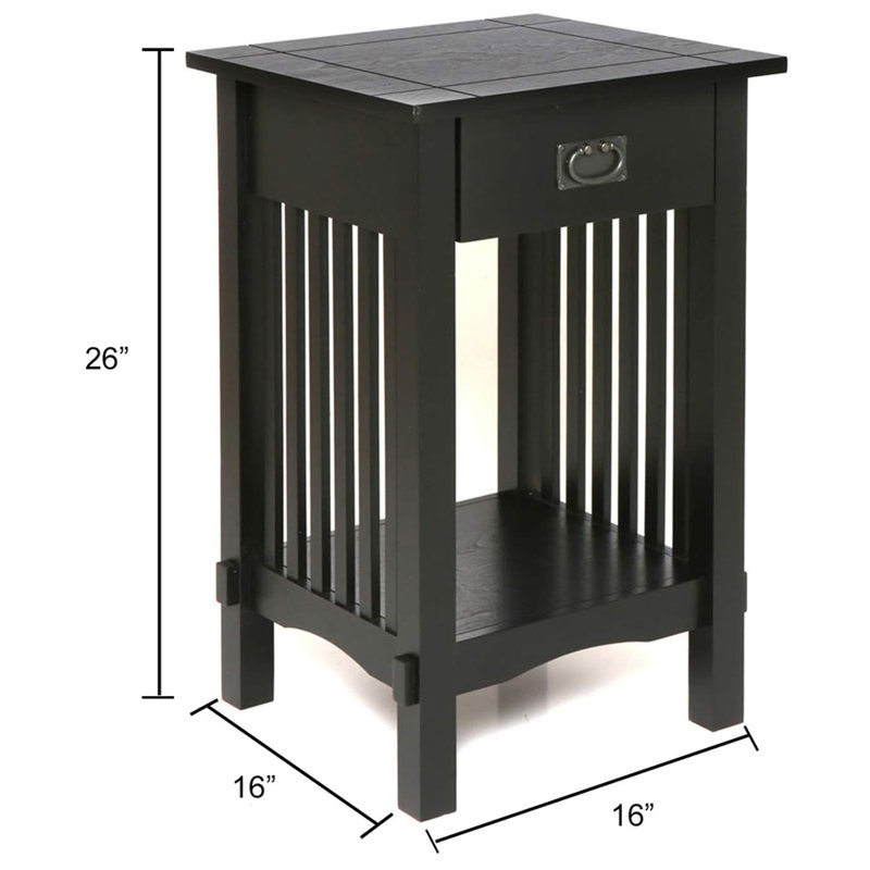 Solid Wood End Table with Storage, Black