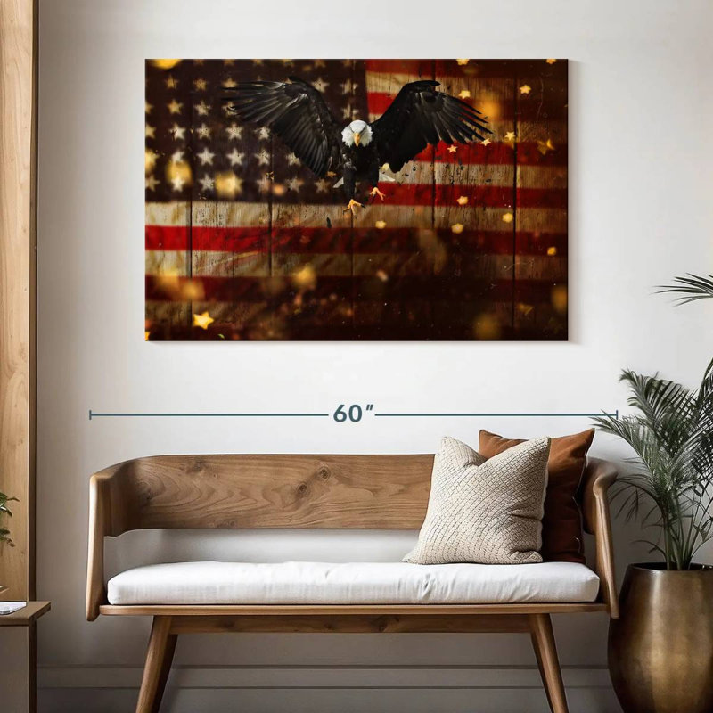 Brampt US Flag With Flying Bald Eagle, 32" H x 48" W