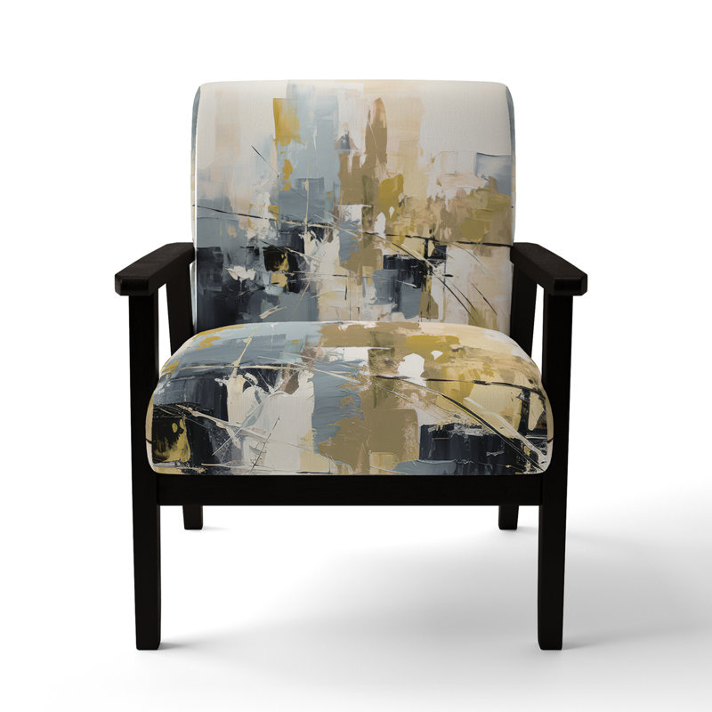 Paper Euphoria I - Upholstered Midcentury Modern Arm Chair, Beige, Black