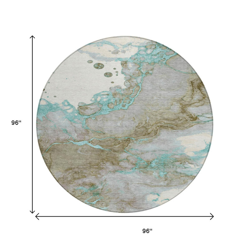 Tapis d'extérieur rond bleu et brun 8 pi