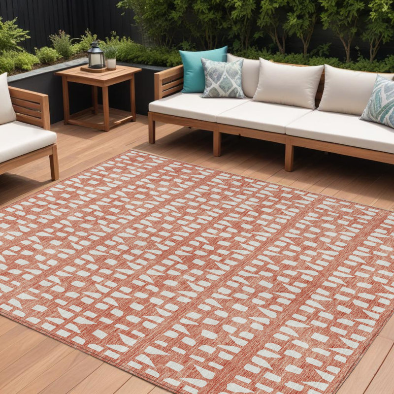 Tapis extérieur lavable géométrique 9 pi x 12 pi saumon