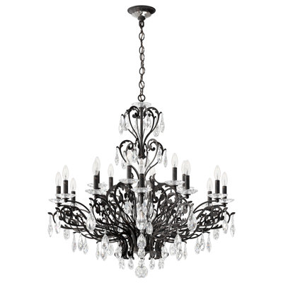 Filigrae 18 Light 39in x 38in Chandelier in Antique Silver with Clear Heritage Handcut Crystals