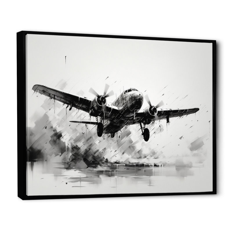 Expressive Plane Airborne - Décoration murale avion, H 30 po x l 40 po x P 1,5 po, Cadre flottant noir