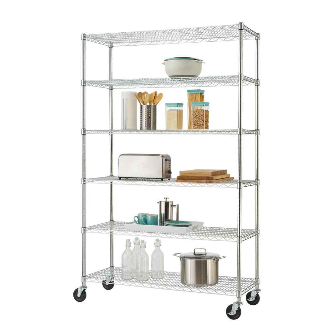TRINITY EcoStorage 6-Tier NSF Steel Wire Shelving Unit w/ Wheels (48 in. W x 18 in. D) Trinity 