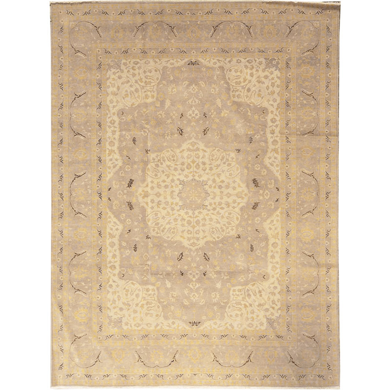 Tapis chameau et crème noué à la main de haute qualité