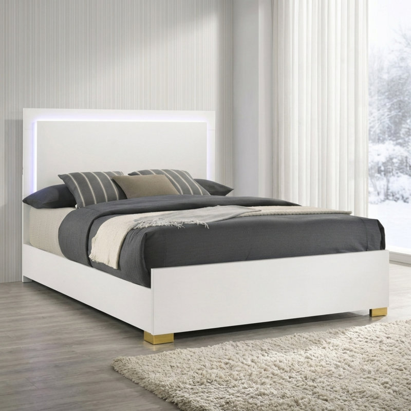 Modern Minimalist Led Bed Frame, White, King