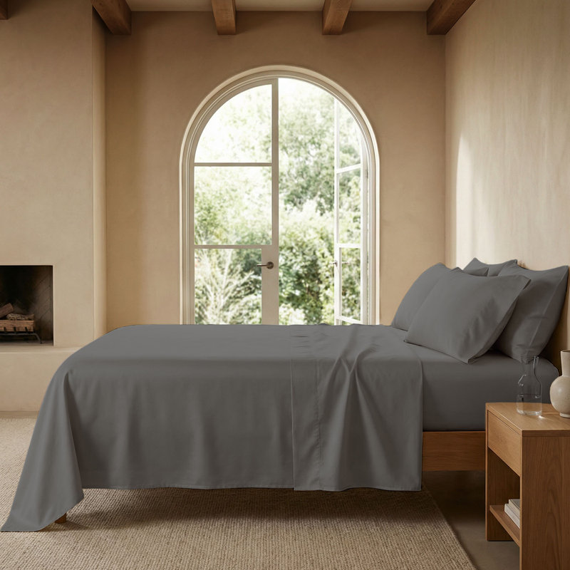 Threadmill 800 Thread Count 100% Cotton Sateen Sheet Set, King Sheet Set with 2 Pillowcases, Dark Gray Solid