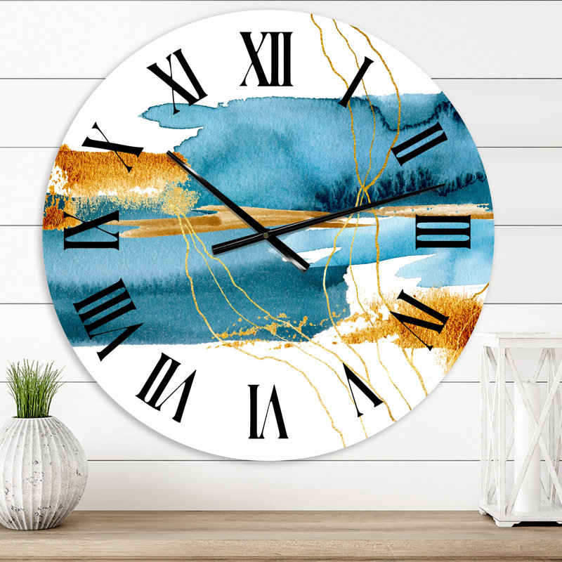 Blue Underwater Plant With Golden Laminaria Branch - Modern wall clock, Small