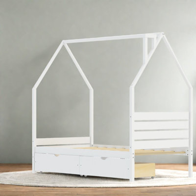 Lits simples pour enfants avec tiroirs de rangement, panneau de fibres à densité moyenne en bois, maison moderne Montessori
