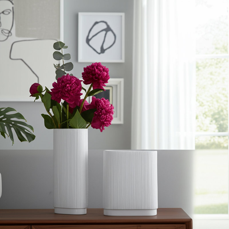 Brix Ceramic Vase, 12" H x 10" W x 5" D, White