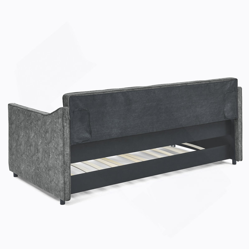 Daybed With Trundle, Upholstered Tufted Sofa Bed, Gray