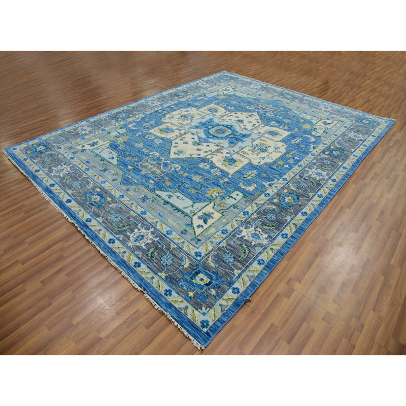 Tapis bleu noué à la main 9 pi 2 po x 12 pi 0 po Serapi Heriz 9 pi 2 po x 12 pi 0 po