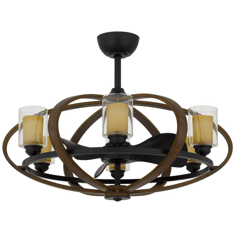 Ventilateur de plafond rustique Fandelier de 36 po de largeur avec abat-jour en verre, télécommande à 6 vitesses, ampoules DEL E12 8 W à intensité variable