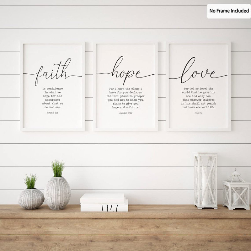 Faith Hope and Love White Manufactured Wood Framed Wall Art Set