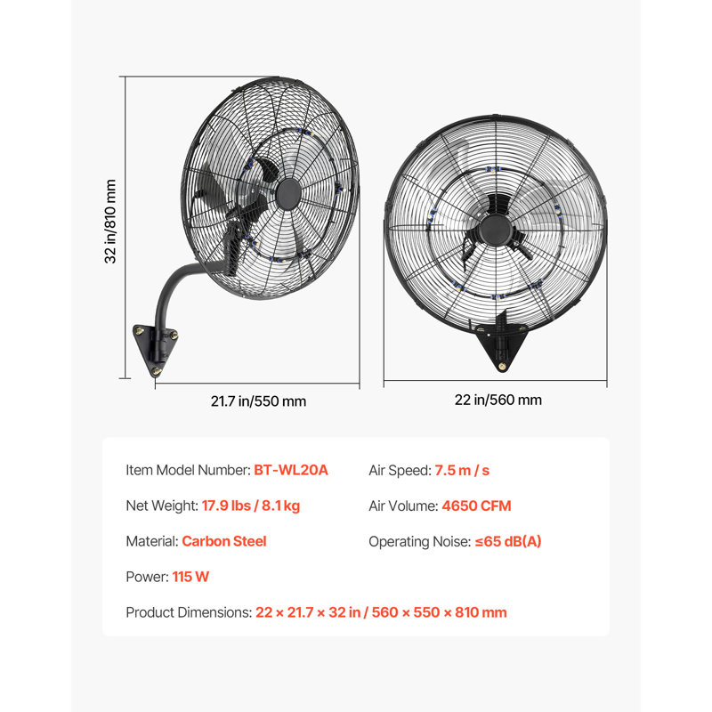 Ventilateur mural, ventilateur mural 20 po avec oscillation et brume, télécommande, indice de protection IP44, 3 vitesses, minuterie de 18 heures, contrôle de la température, puissant pour l'industrie, commercial, garage, atelier, gymnase