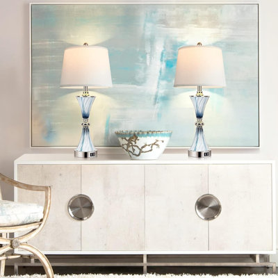 Ensemble de lampes de table à commande tactile 3 lumières à intensité variable avec 2 ports USB et ampoules à DEL incluses pour un décor moderne de chambre à coucher et de table de chevet