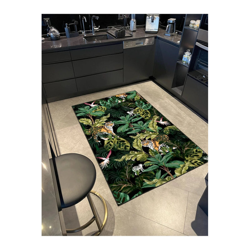 Tapis décoratif moderne à motif floral noir, Rectangle 2 pi 4 po x 4 pi