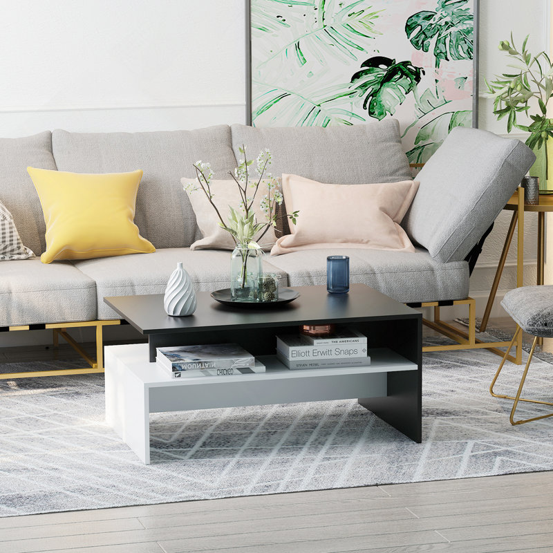 Modern Coffee Table,  2-tier Rectangular Center Table with Storage
