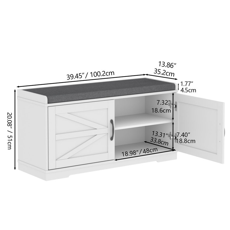 Shoe Storage Bench, Farmhouse Entryway Bench, 2-tier Shoe Bench With Padded Seat Cushion