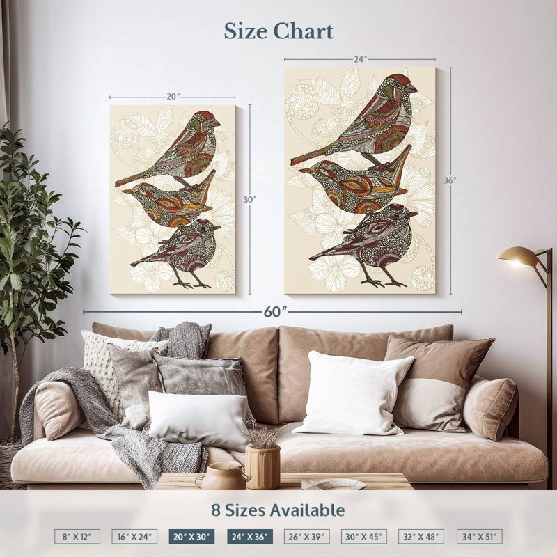 Trois petits oiseaux en ronce, H 36 po x l 24 po