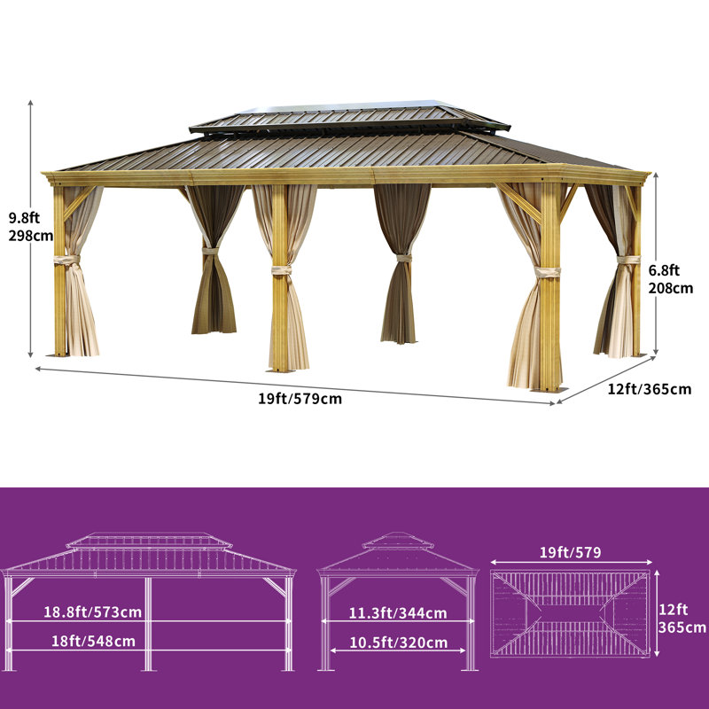Aluminum Patio Gazebo with Wood Grain, 19 ft x 12 ft