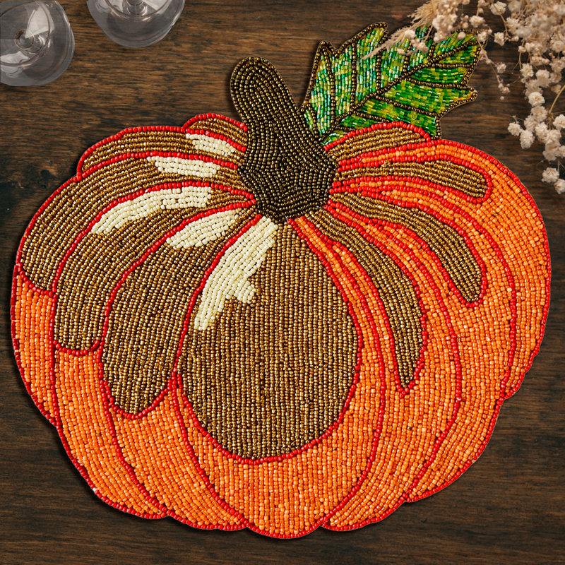Ensemble de napperons perlés faits à la main avec motif de citrouille d'automne pour un décor de table des fêtes sans égratignures