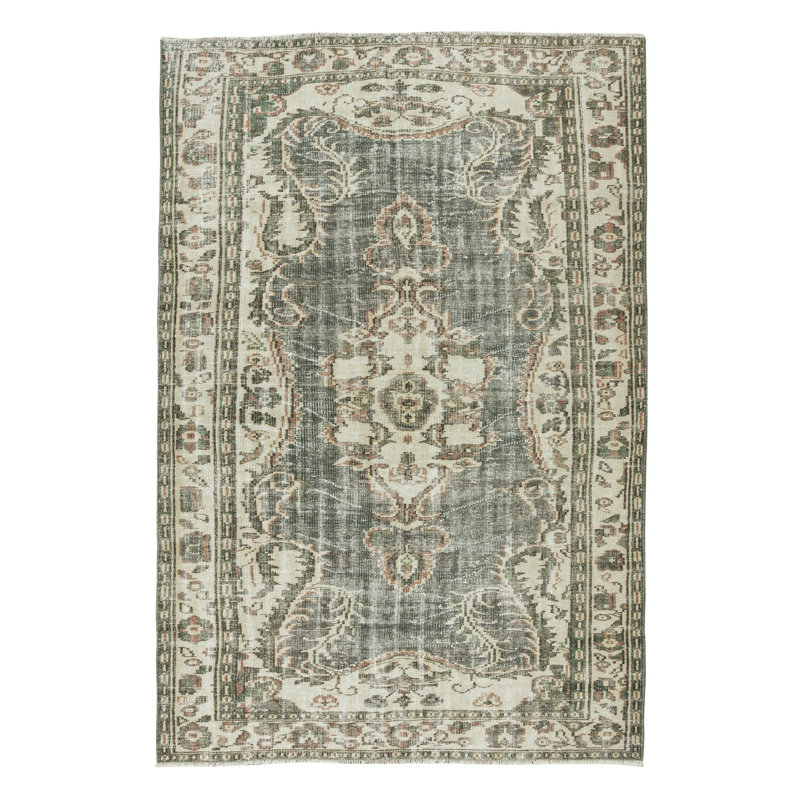 Tapis Oushak turc noué à la main, tapis en laine rétro