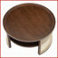 Table basse ronde en bois de noyer à 2 niveaux avec base en rotin, bord arrondi et amp; Grand rangement pour le salon
