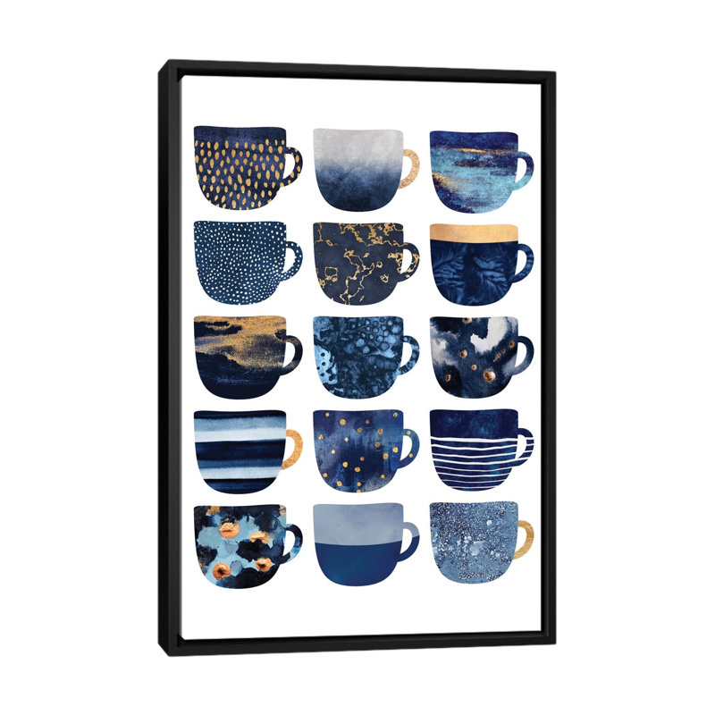 «Pretty Blue Coffee Cups», impression sur toile, H 26 po x l 18 po, Toile encadrée, Noir