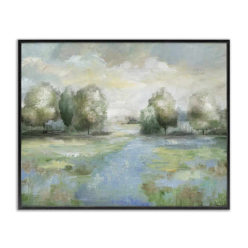 Abstrait abstrait de ruisseau de prairie, encadré par Nan, H 11 po x l 14 po, Giclée encadrée noir minuit