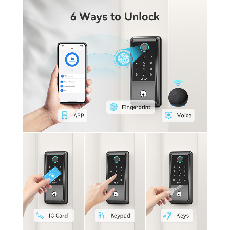 WiFi-Enabled Fingerprint Smart Lock - 6-in-1 Keyless Entry Door Lock with Auto-Lock & Doorbell for Front Doors (8-Month Battery)