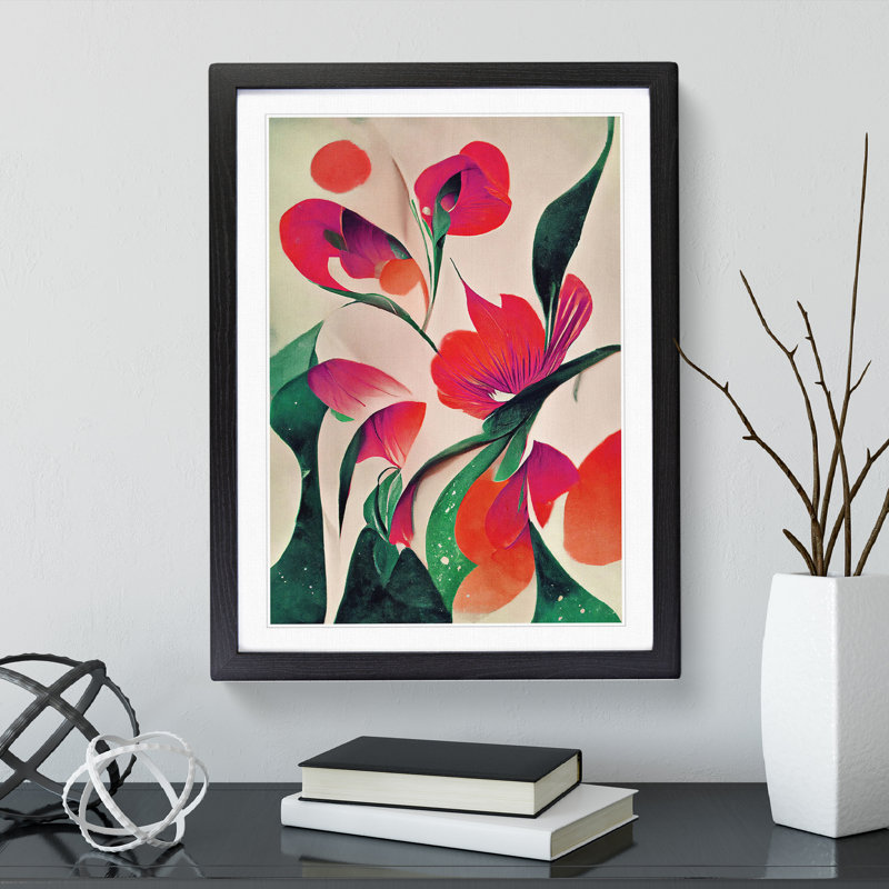 Abstract Flowers Modern No.3 - Framed Print, Black, 64cm H x 46cm W x 2cm D