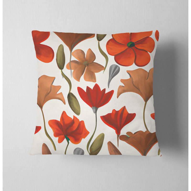 Throw Pillow With Insert, White/Red Floral 11, 18"H x 18"W