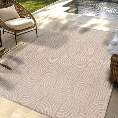Savara Chryssi Beige Tan Ivory Cream Modern Circles Indoor/ Outdoor Polypropylene Flatweave Area Rug
