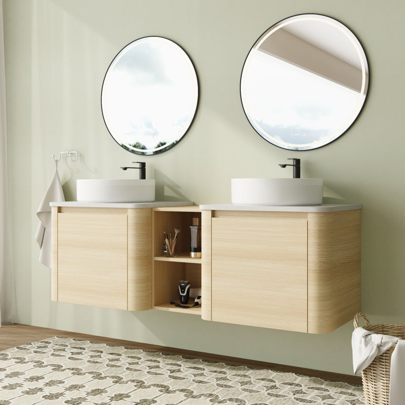 Meuble-lavabo double 60 po avec dessus en pierre reconstituée et portes à fermeture en douceur 60 po, Blanc
