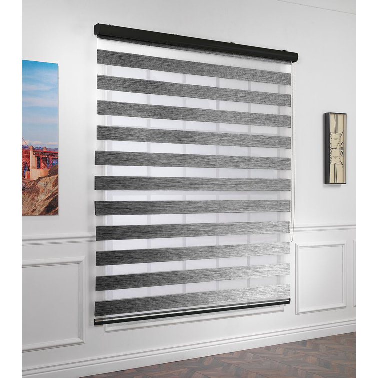 Zebra Blinds Window Dual Layer Roller Shades, Corded Horizontal Blind