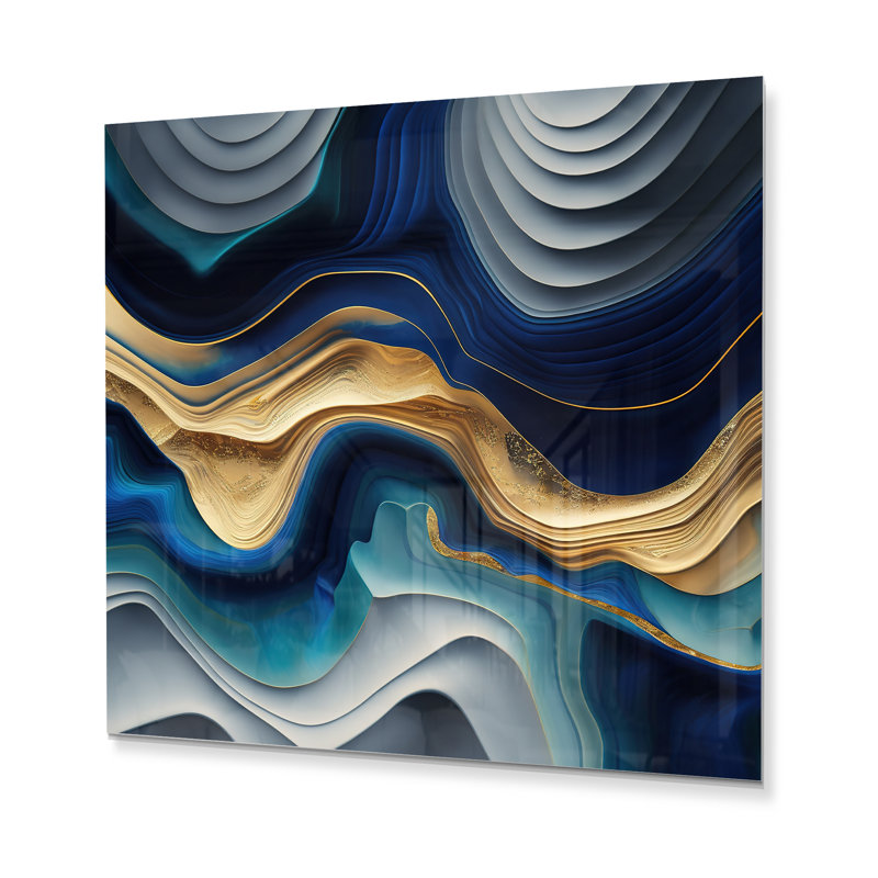 Décoration murale moderne en métal bleu vif et agate dorée I, H 23 po x l 23 po x P 1 po