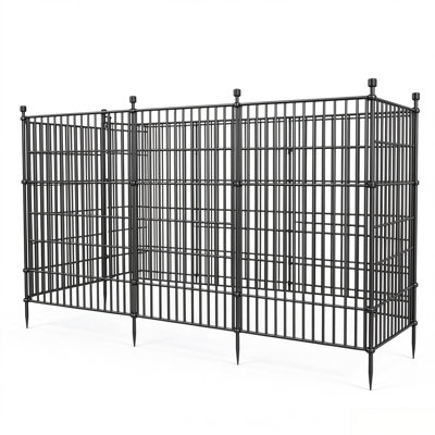 Low-Maintenance Fence w/Gate 35.4ft L x 32in H Black Metal No-Dig Stake-In Dog Proof Animal Barrier Garden Border 15Pack