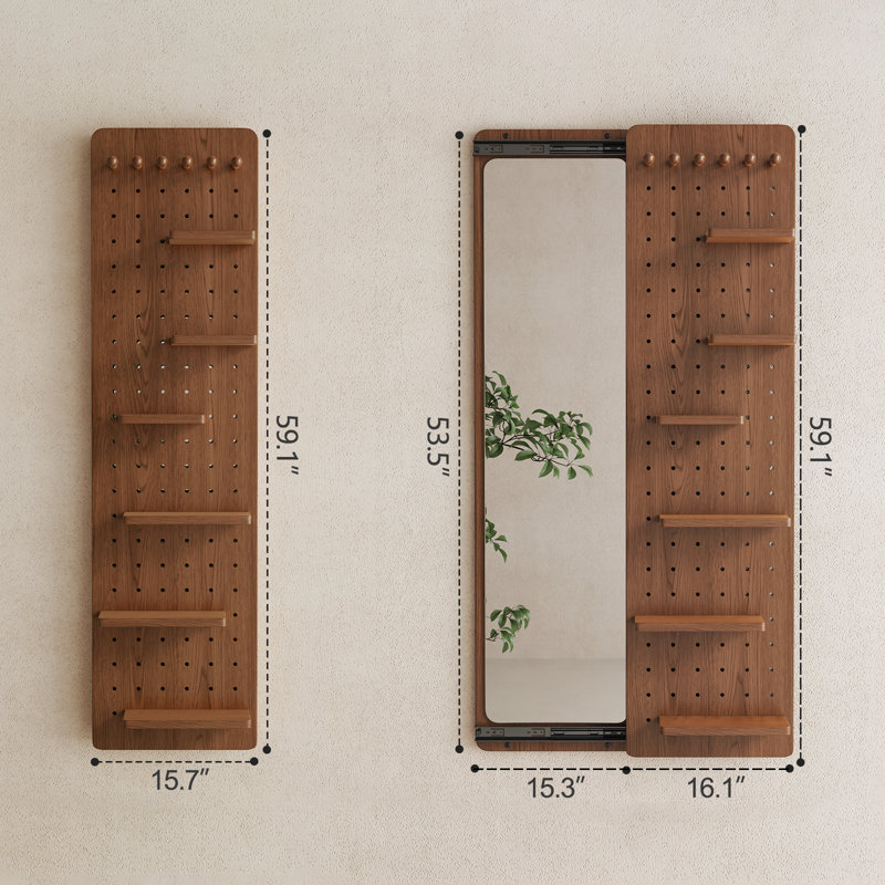 Adryell Solid Wood Wall Mirror with Storage, Brown, 53.5" H x 31.4" W - 6 Shelves