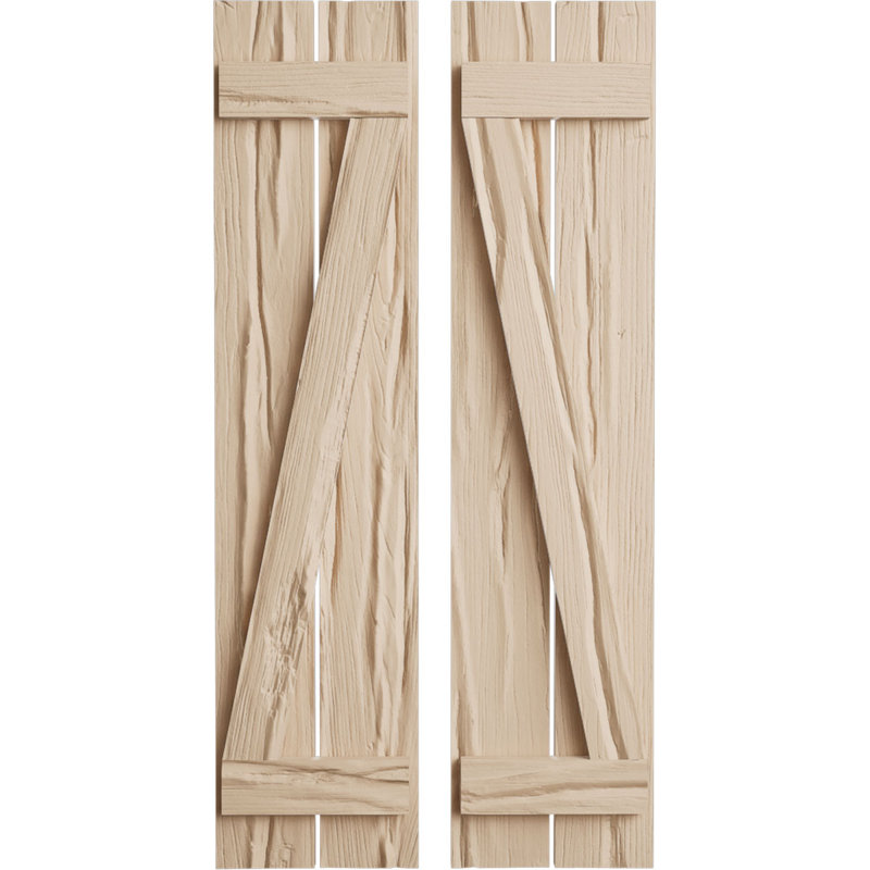 Volets rustiques en bois synthétique à deux planches espacées avec planche en Z (par paire), 11"