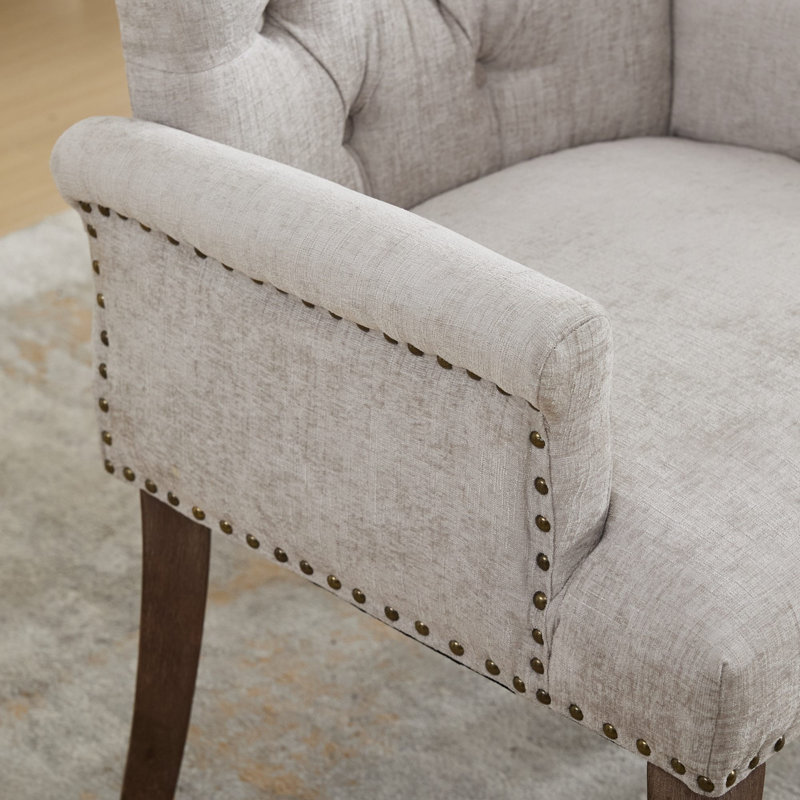 Chaise de salle à manger rembourrée en tissu de chenille, Beige